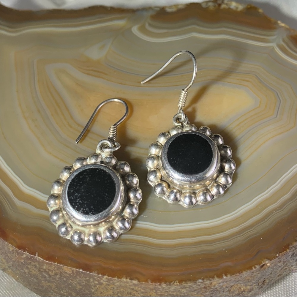 STERLING SILVER BLACK ONYX EARRINGS